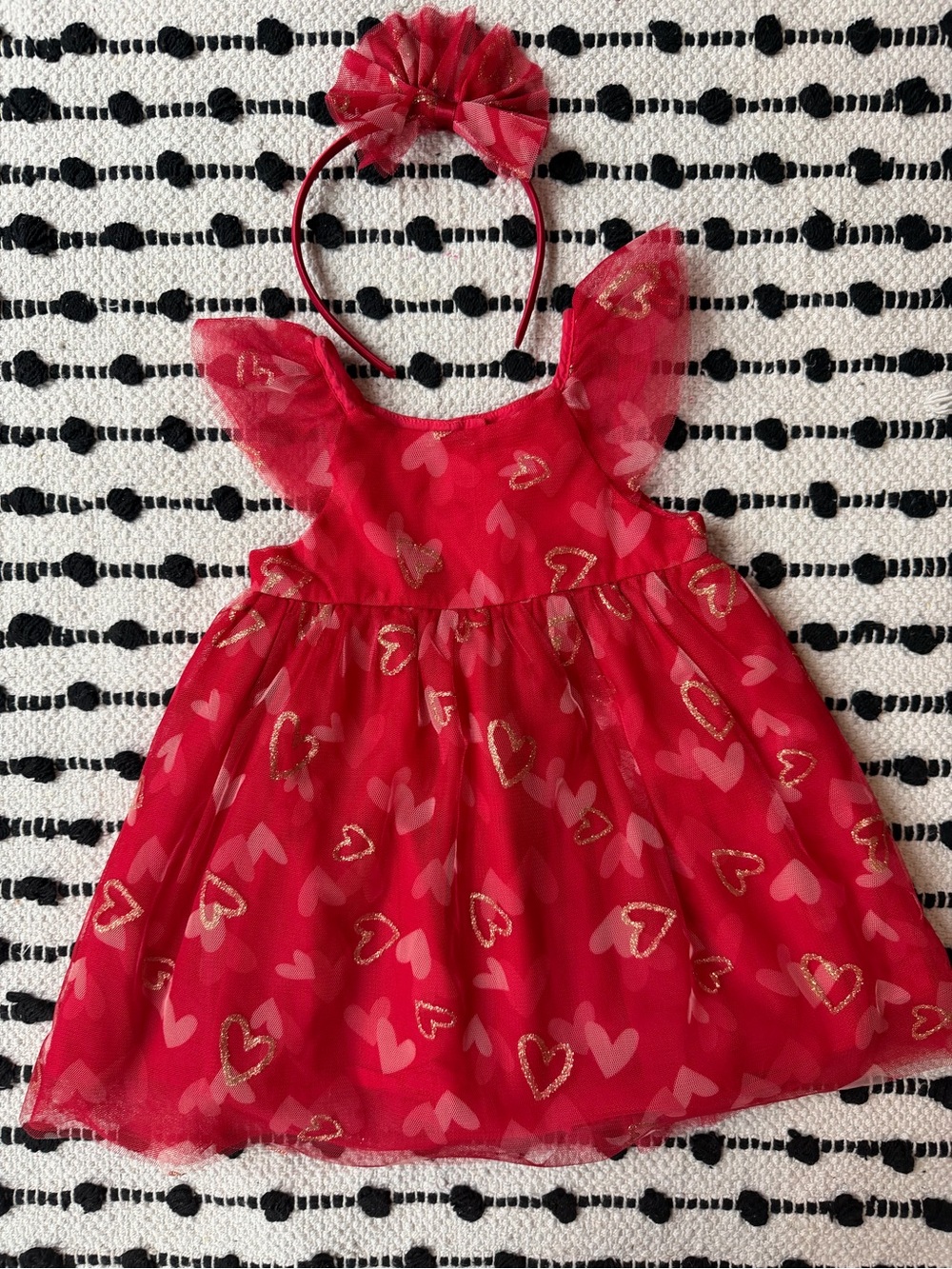 Isaac Mizrahi Red Heart Tulle Party Dress with Matching Headband